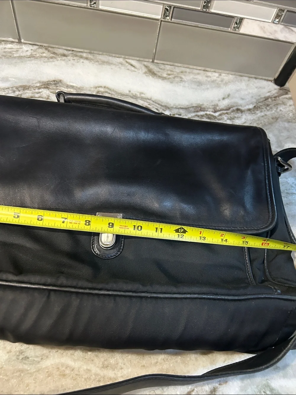 Coach Black leather & nylon briefcase messenger bag laptop travel briefcase